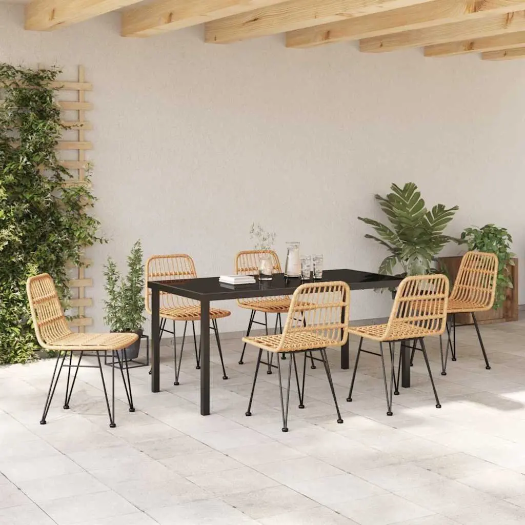 Garden Dining Set Modern Minimalist Brown 7 Pieces Rectangular Outdoor Furniture
