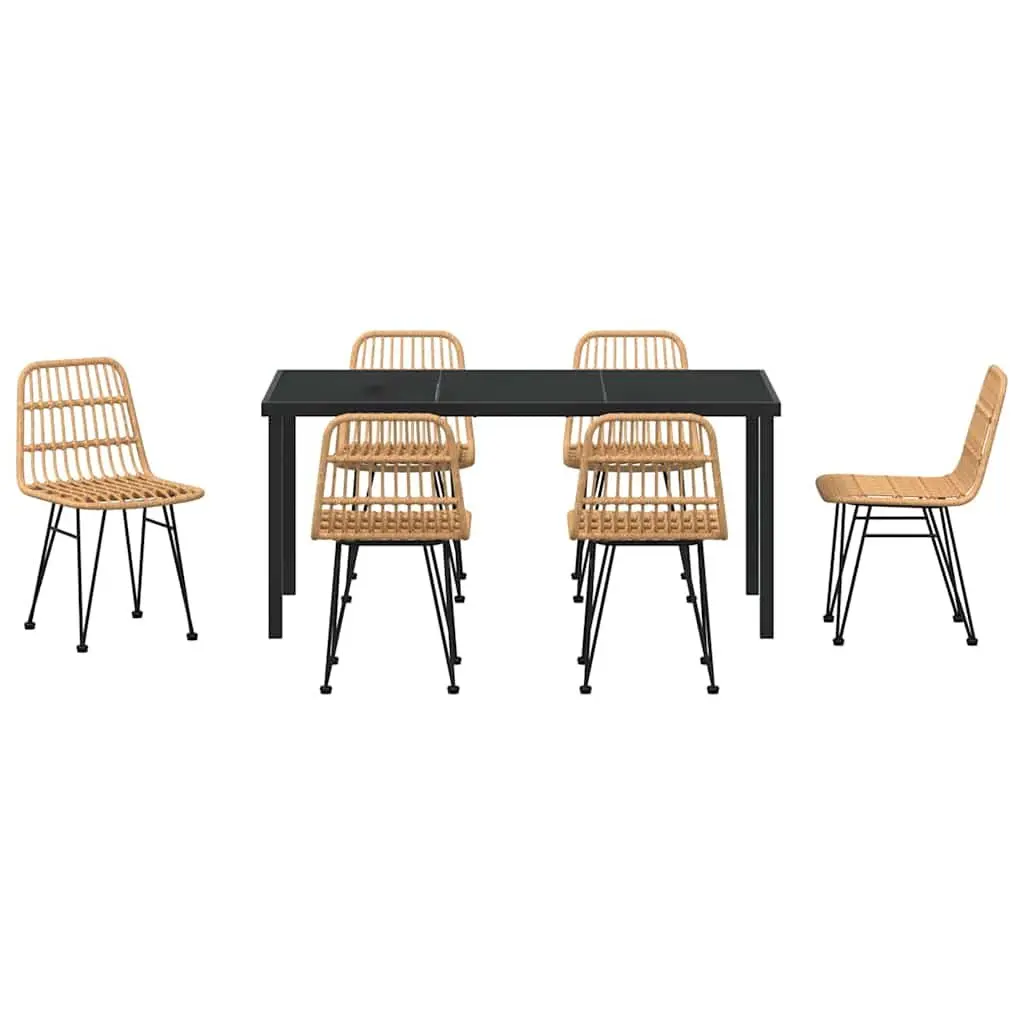 Garden Dining Set Modern Minimalist Brown 7 Pieces Rectangular Outdoor Furniture