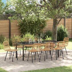 Garden Dining Set 9 Piece Outdoor Furniture Brown Steel Frame Poly Rattan Patio