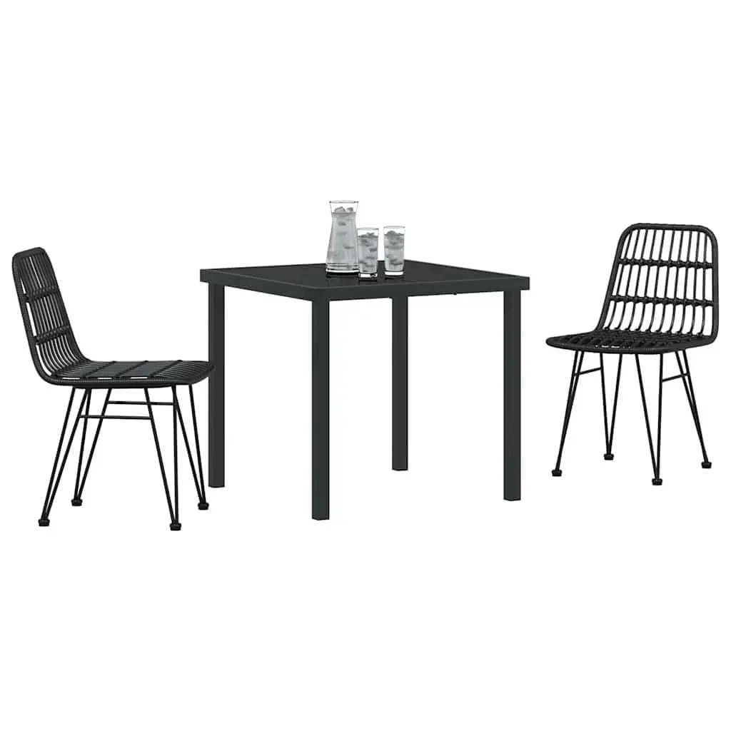 Garden Dining Set 3 Pieces Black Steel Outdoor Furniture Patio Table Chairs