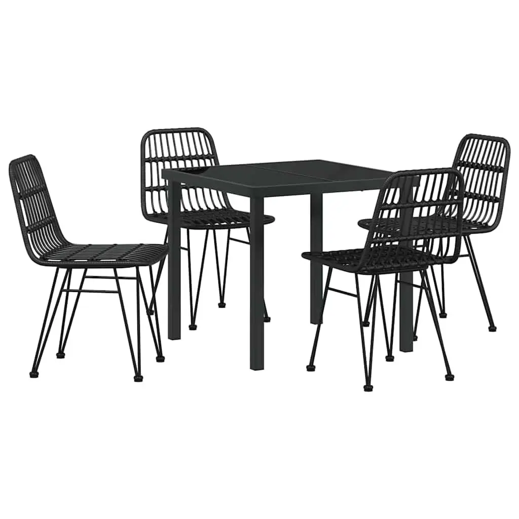 Garden Dining Set 5 Piece Black Steel Frame Outdoor Furniture Patio Table Chairs