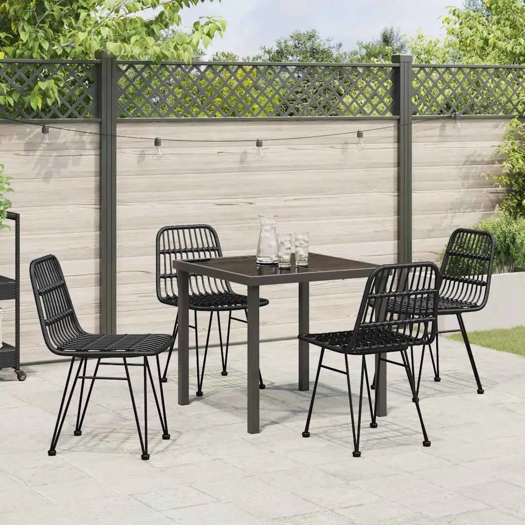 Garden Dining Set 5 Piece Black Steel Frame Outdoor Furniture Patio Table Chairs