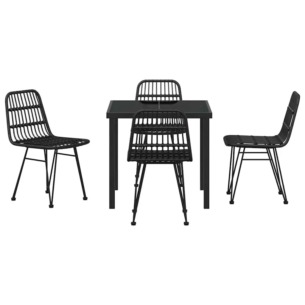Garden Dining Set 5 Piece Black Steel Frame Outdoor Furniture Patio Table Chairs