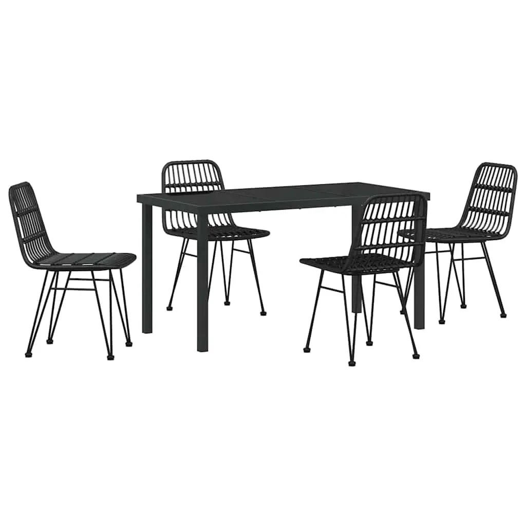 Garden Dining Set 5 Piece Outdoor Furniture Black Steel Frame Patio Table Chairs