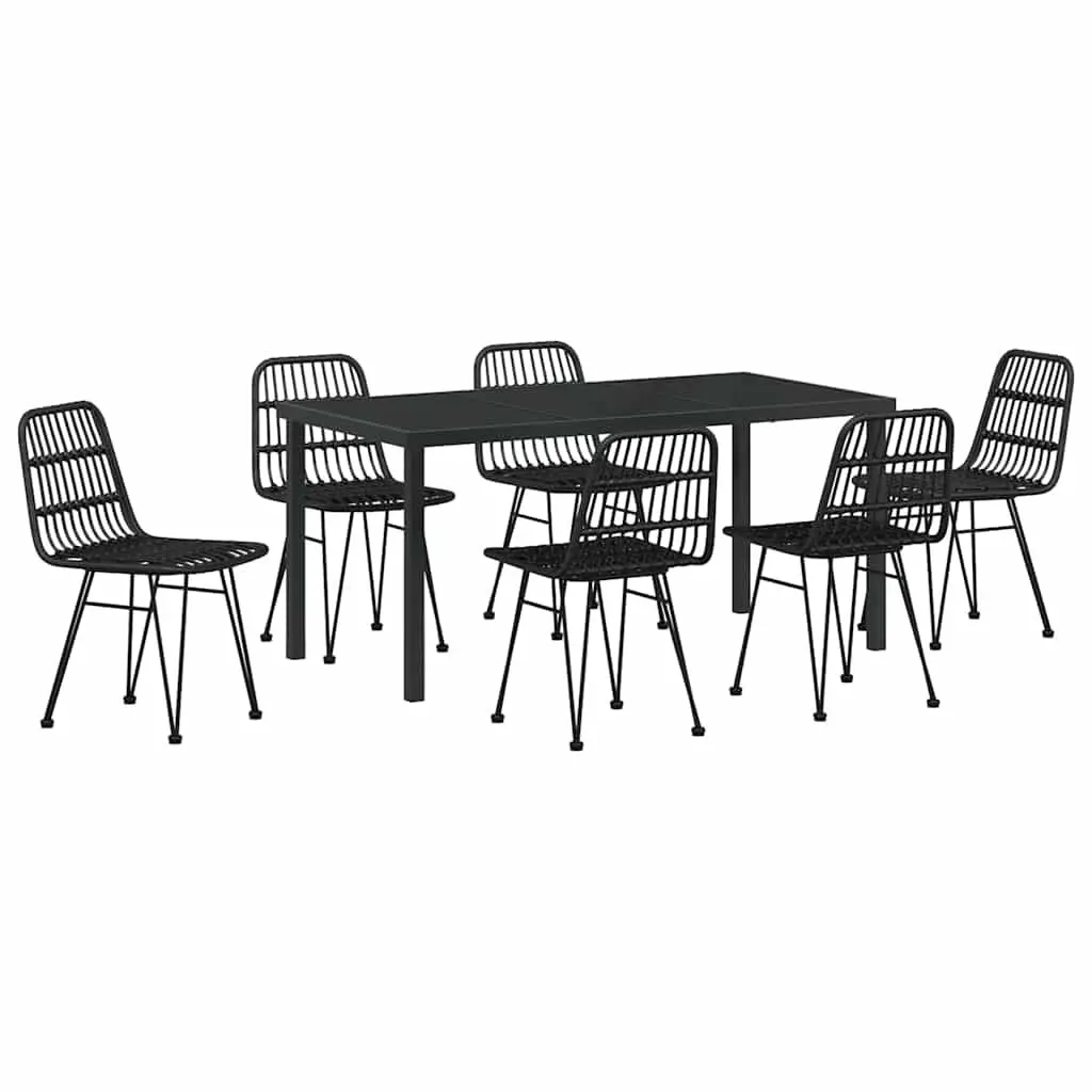 Garden Dining Set 7 Piece Black Outdoor Furniture Steel Frame Patio Seating