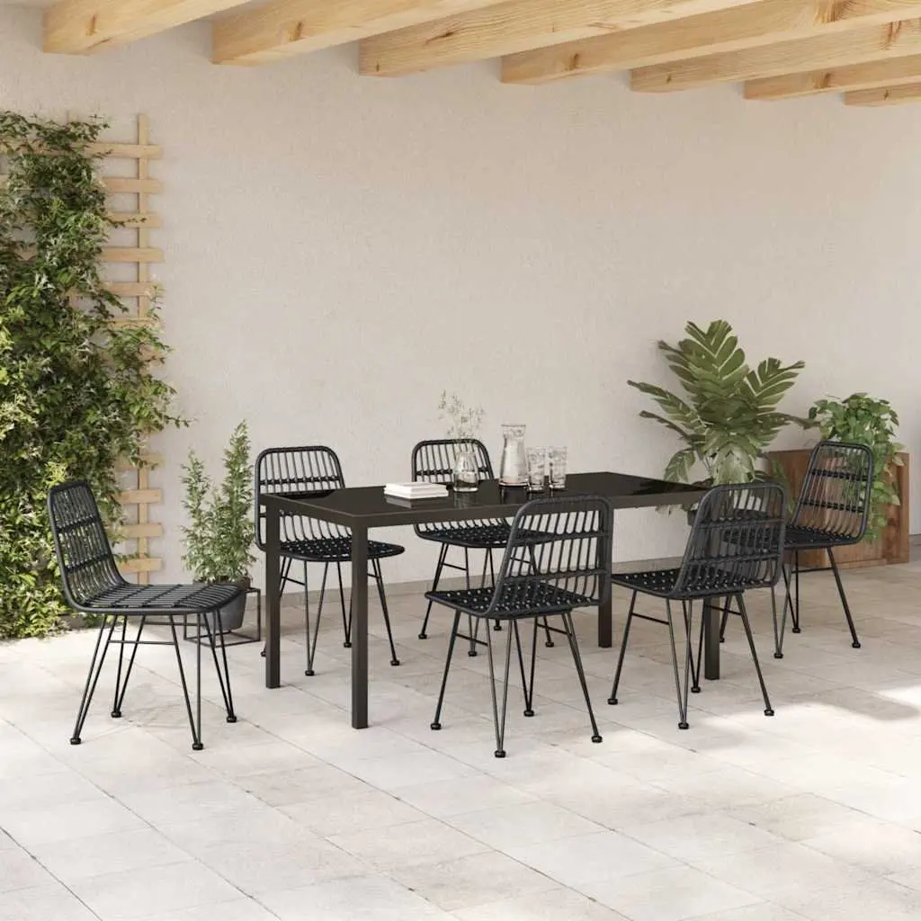 Garden Dining Set 7 Piece Black Outdoor Furniture Steel Frame Patio Seating