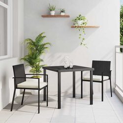 Garden Dining Set 3 Pieces Outdoor Furniture Black Steel Frame Poly Rattan