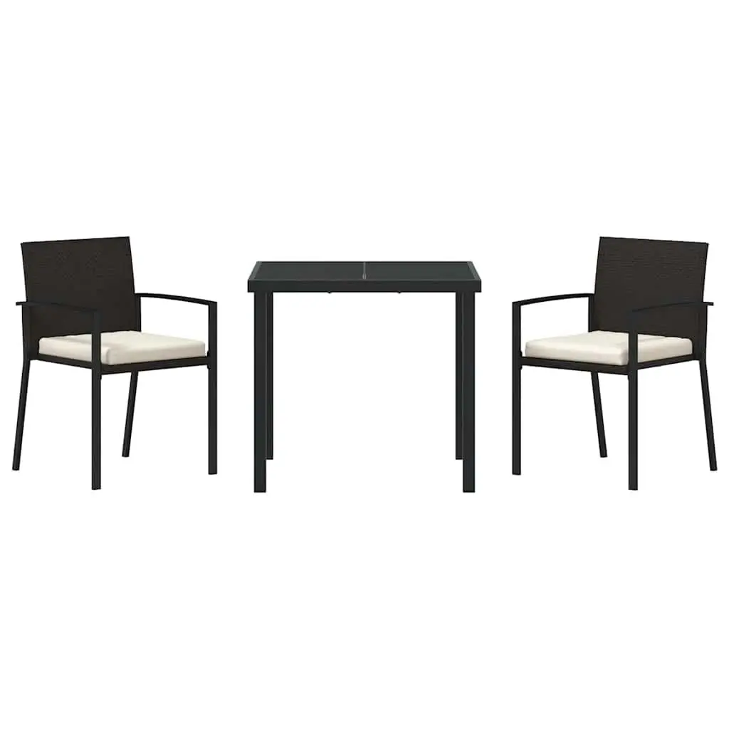 Garden Dining Set 3 Pieces Outdoor Furniture Black Steel Frame Poly Rattan