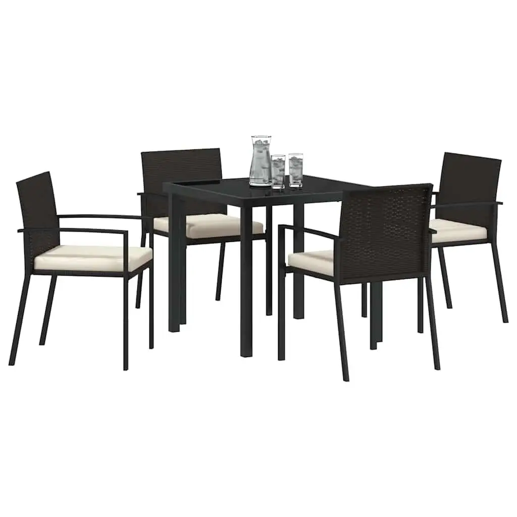 Garden Dining Set 5 Piece Black Steel Outdoor Furniture with Cushions Armrests