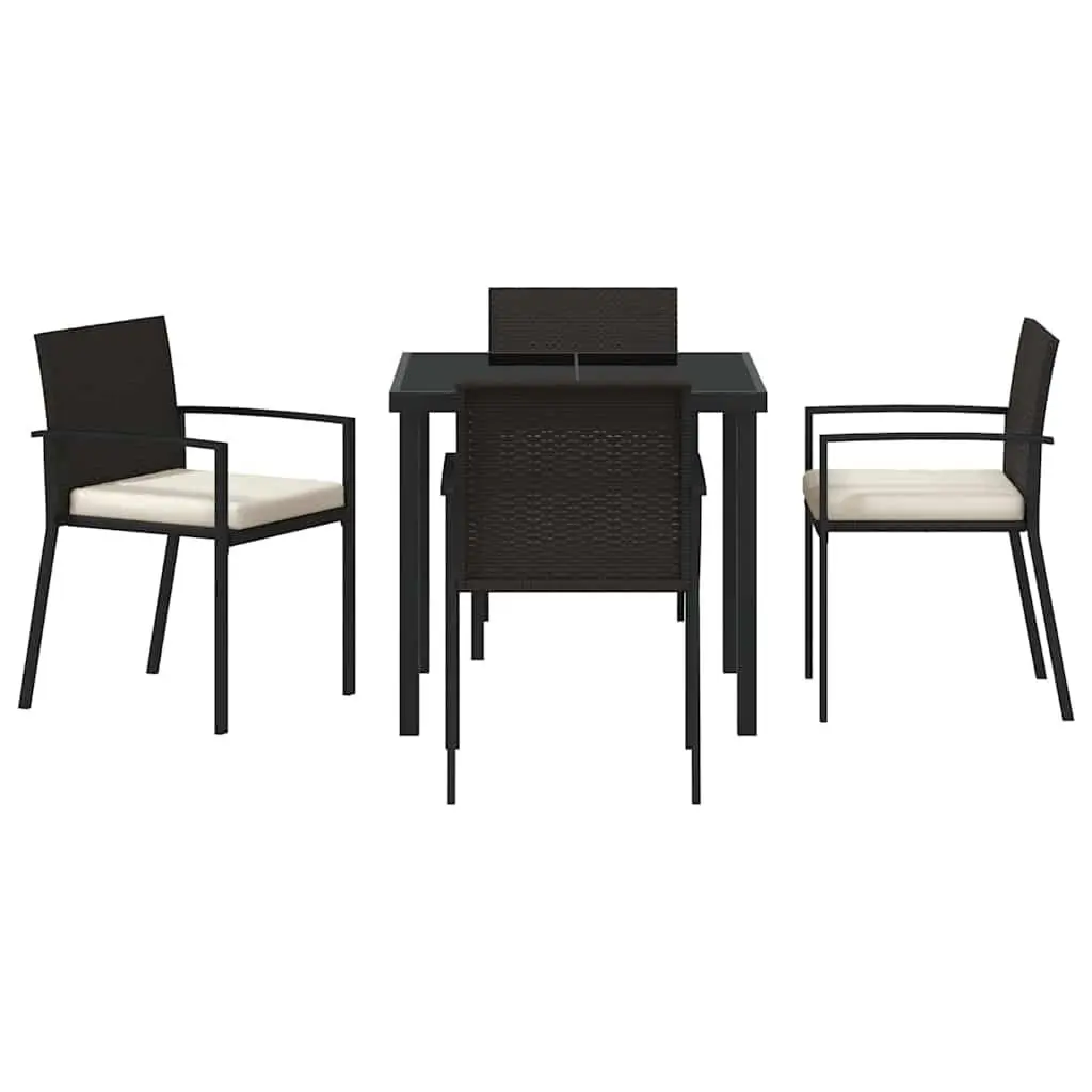 Garden Dining Set 5 Piece Black Steel Outdoor Furniture with Cushions Armrests