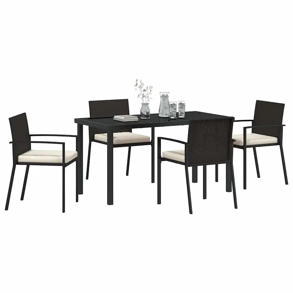 Garden Dining Set 5 Piece Black Steel Modern Outdoor Furniture Table Chairs