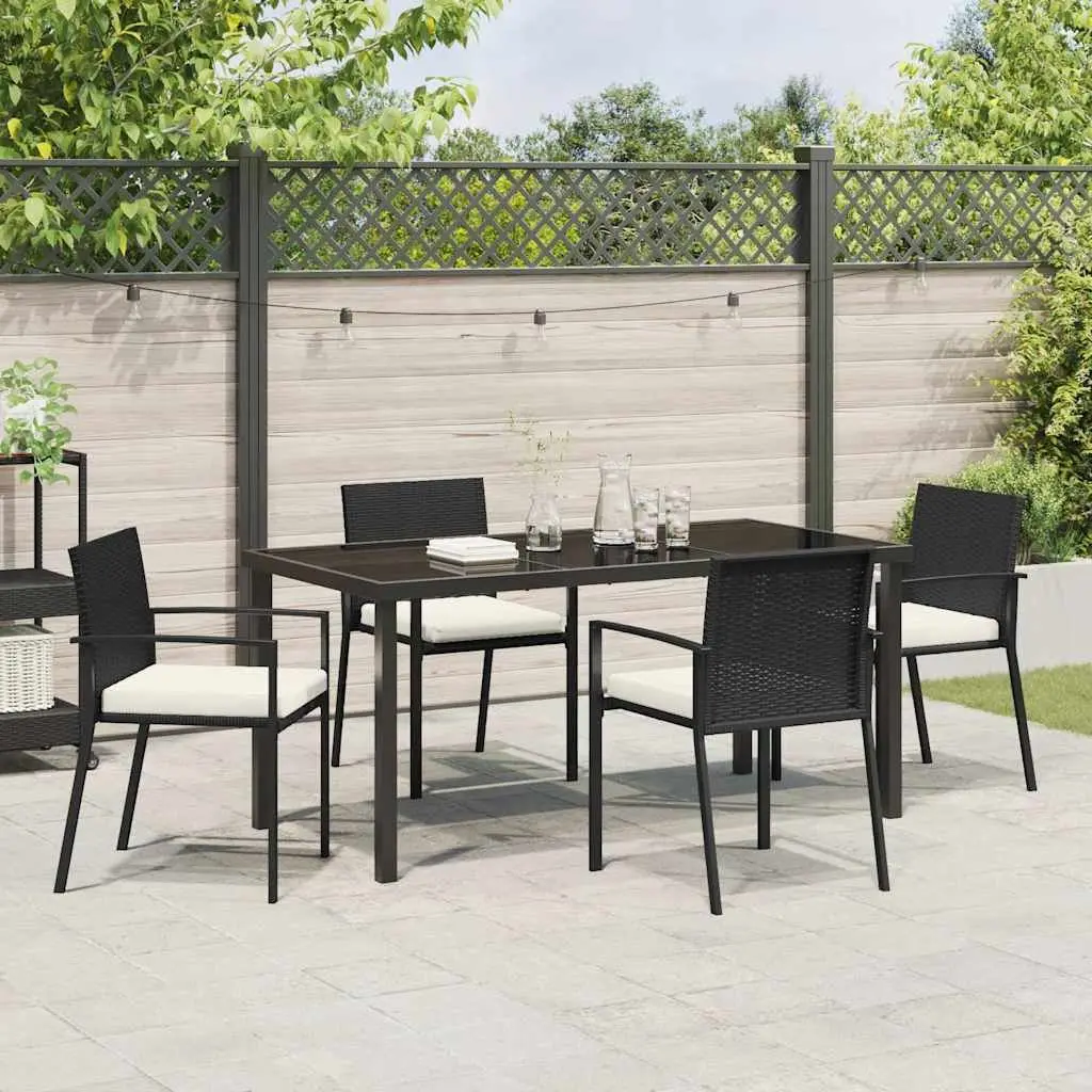 Garden Dining Set 5 pcs Black Outdoor Furniture Steel Frame Rattan Chairs Table