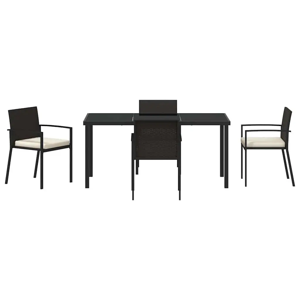 Garden Dining Set 5 pcs Black Outdoor Furniture Steel Frame Rattan Chairs Table