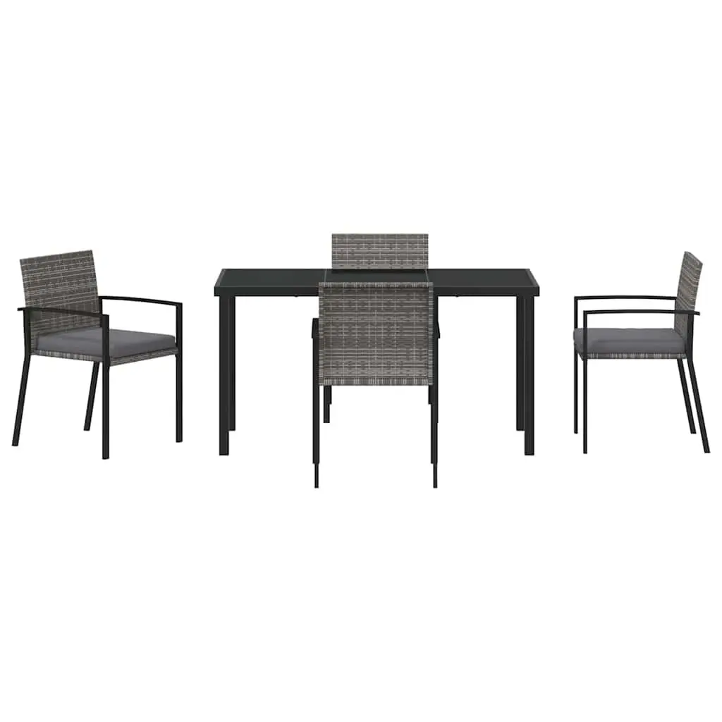 Garden Dining Set 5 Pieces Outdoor Furniture Steel Frame Poly Rattan Grey