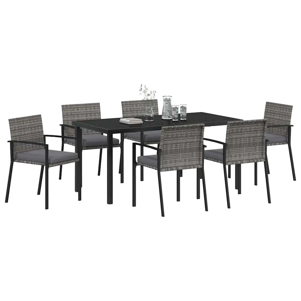 Garden Dining Set 7 Pieces Outdoor Furniture Steel Frame Poly Rattan Seats