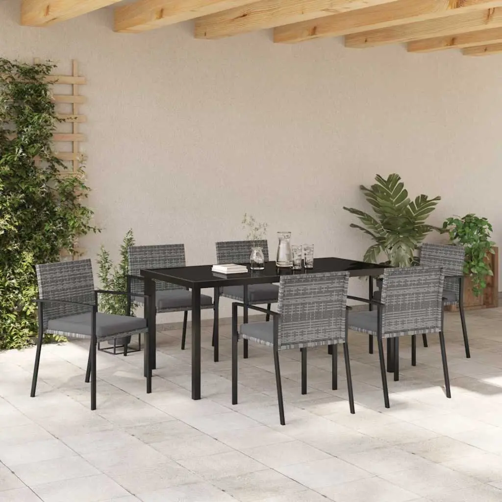 Garden Dining Set 7 Pieces Outdoor Furniture Steel Frame Poly Rattan Seats