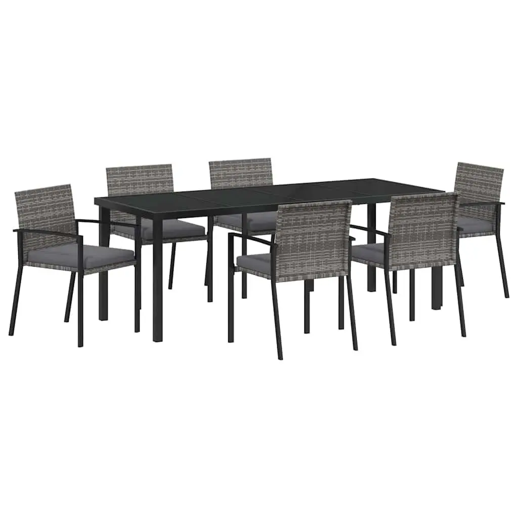 Garden Dining Set Modern Outdoor Furniture 6 Pieces Grey Steel Frame Poly Rattan