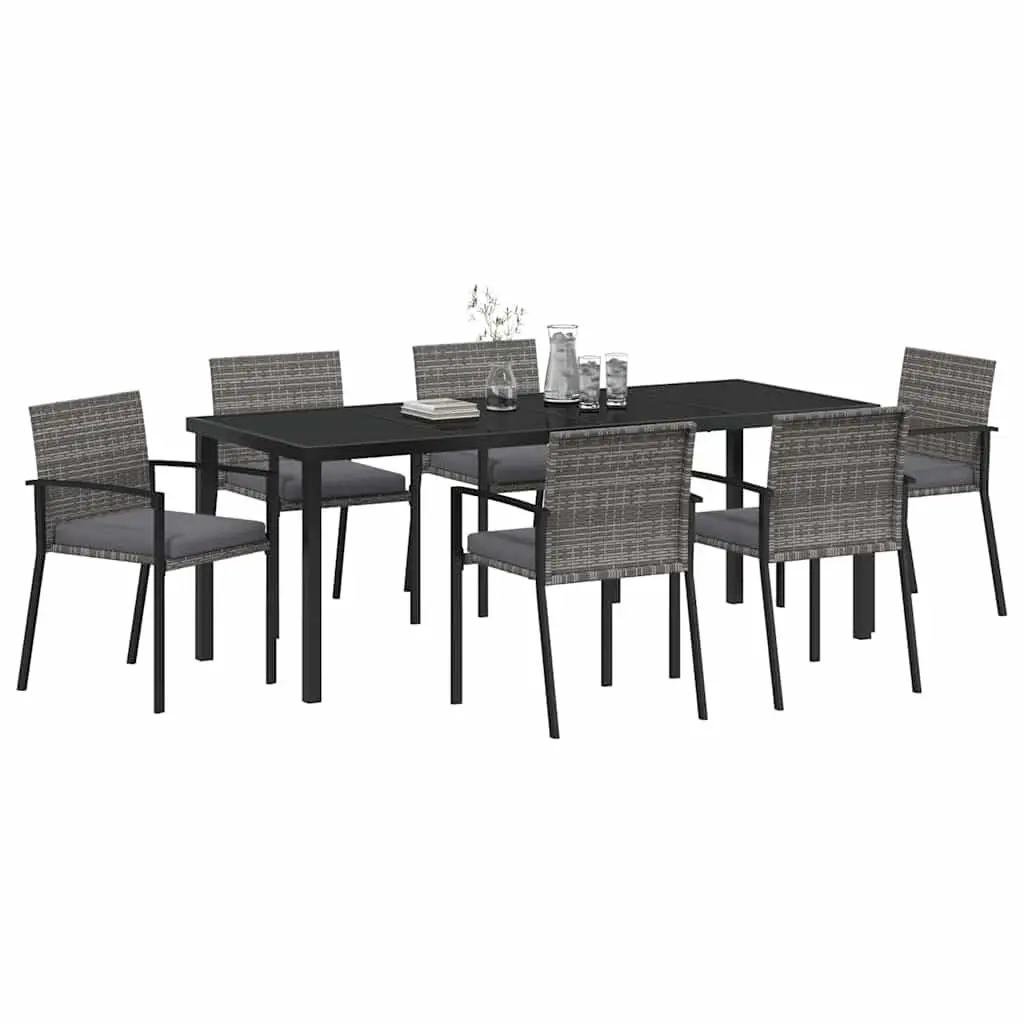 Garden Dining Set Modern Outdoor Furniture 6 Pieces Grey Steel Frame Poly Rattan