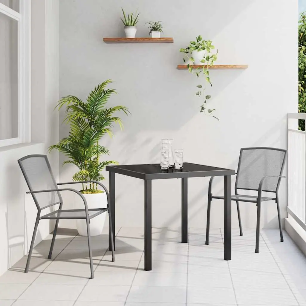 Garden Dining Set Contemporary Rectangular 3 Pieces Anthracite Powder-Coated Steel