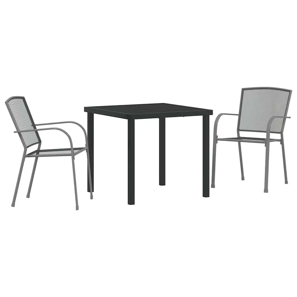 Garden Dining Set Contemporary Rectangular 3 Pieces Anthracite Powder-Coated Steel
