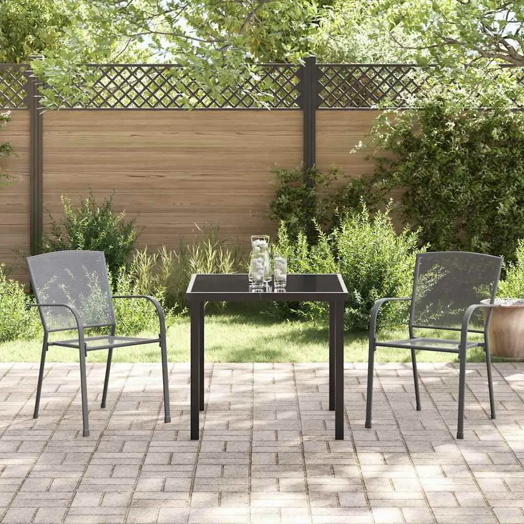 Garden Dining Set Contemporary Rectangular 3 Pieces Anthracite Powder-Coated Steel