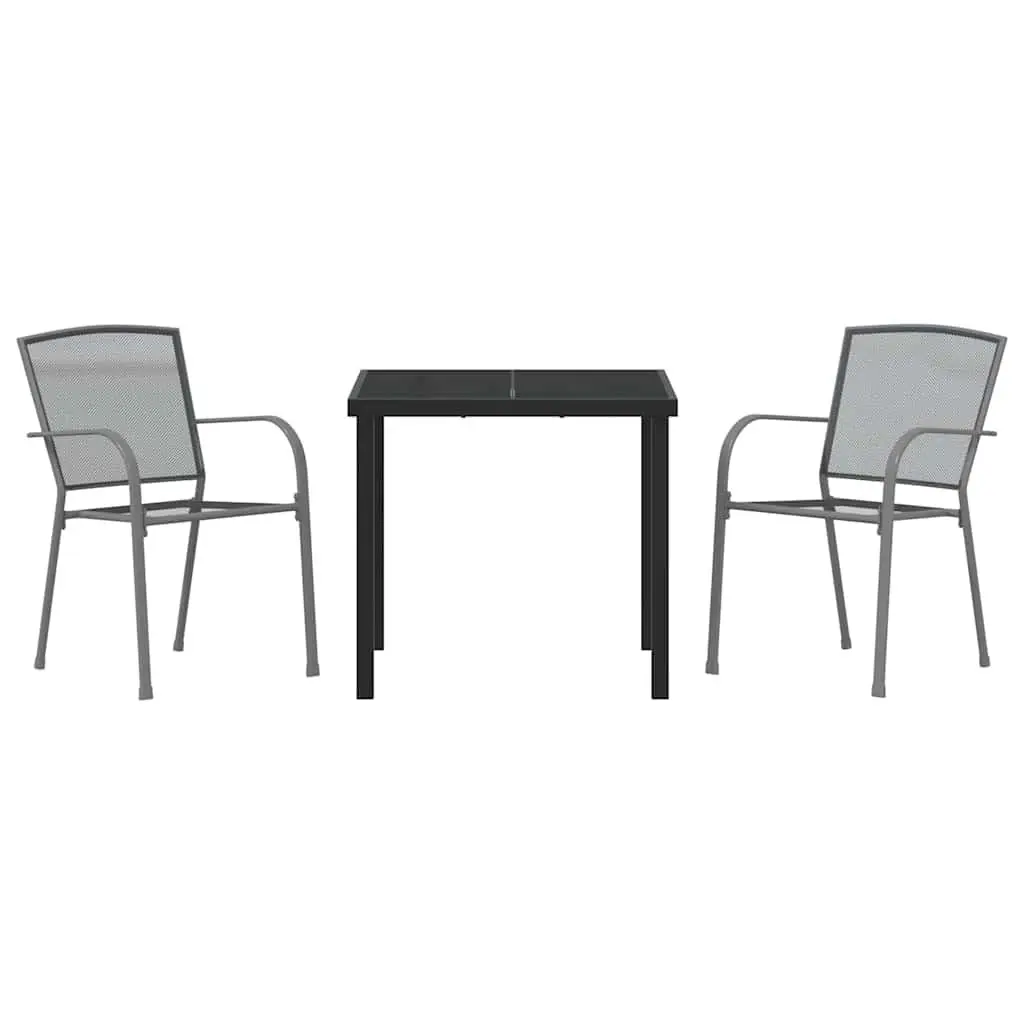 Garden Dining Set Contemporary Rectangular 3 Pieces Anthracite Powder-Coated Steel
