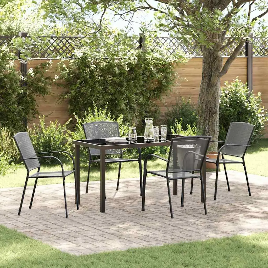 Garden Dining Set Rectangular Table with Tempered Glass Top and 4 Chairs Anthracite