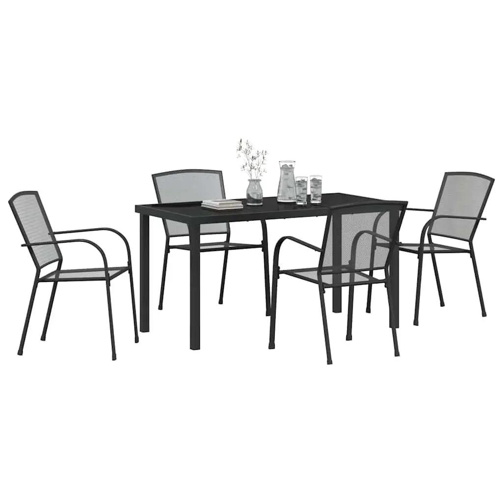 Garden Dining Set Rectangular Table with Tempered Glass Top and 4 Chairs Anthracite