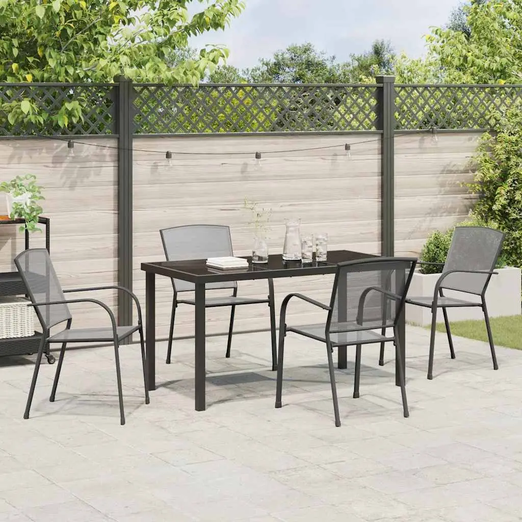 Garden Dining Set Rectangular Table with Tempered Glass Top and 4 Chairs Anthracite