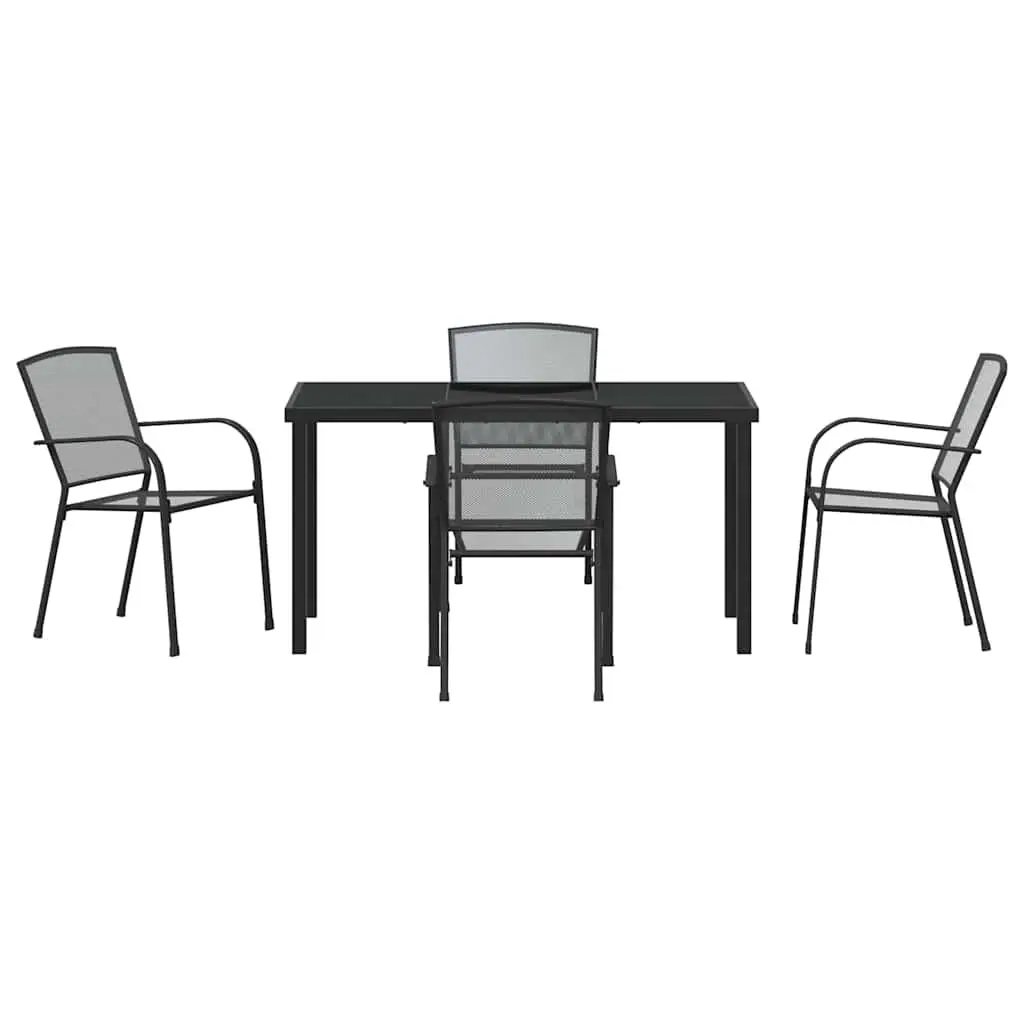 Garden Dining Set Rectangular Table with Tempered Glass Top and 4 Chairs Anthracite