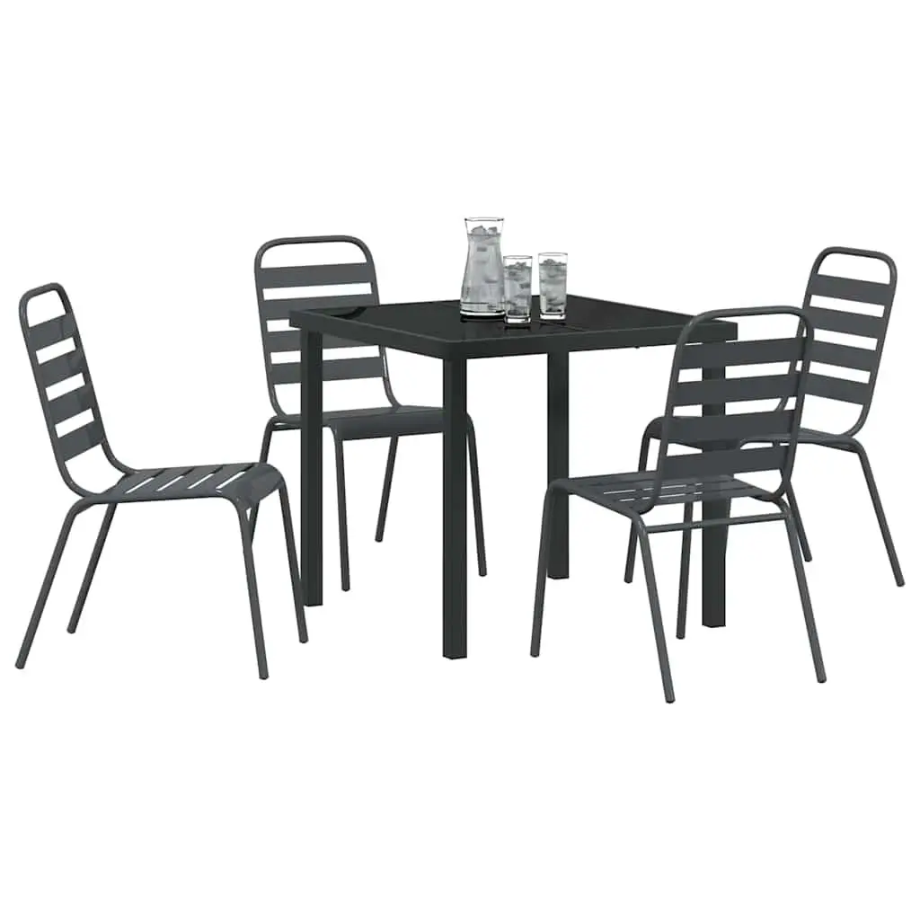 Garden Dining Set Industrial Style 5 Pieces Anthracite Steel Outdoor Furniture