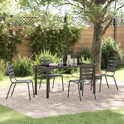 Garden Dining Set 5 Pieces Outdoor Furniture Steel Tempered Glass Table Chairs