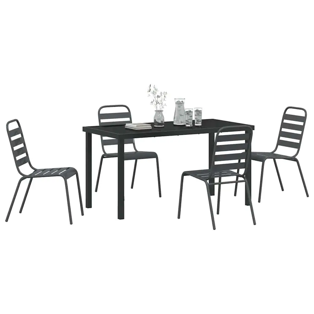 Garden Dining Set Rectangular Tempered Glass Table Powder-coated Steel Frame 5 Pieces