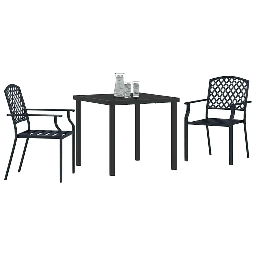 Garden Dining Set Outdoor Furniture 3 Piece Tempered Glass Steel