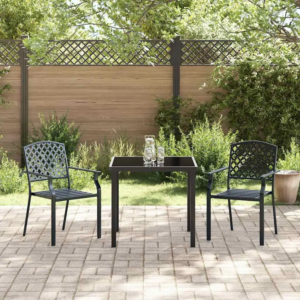 Garden Dining Set Outdoor Furniture 3 Piece Tempered Glass Steel