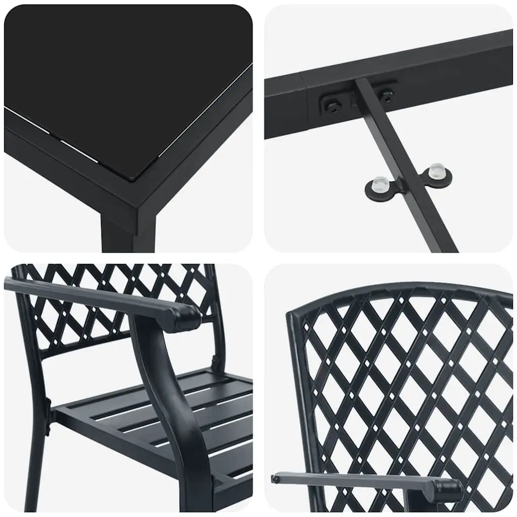 Garden Dining Set Outdoor Furniture 3 Piece Tempered Glass Steel
