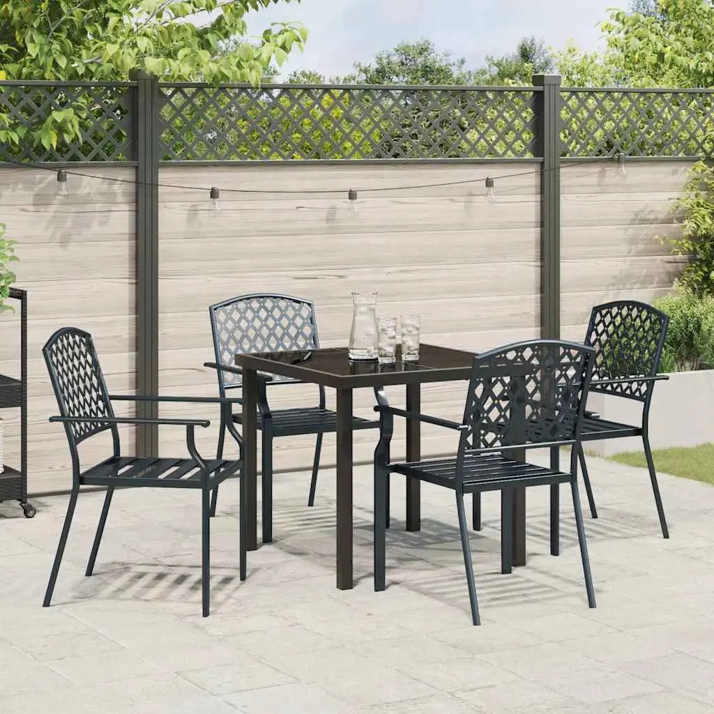 Garden Dining Set Modern 5 Piece Outdoor Furniture Anthracite Steel Tempered Glass