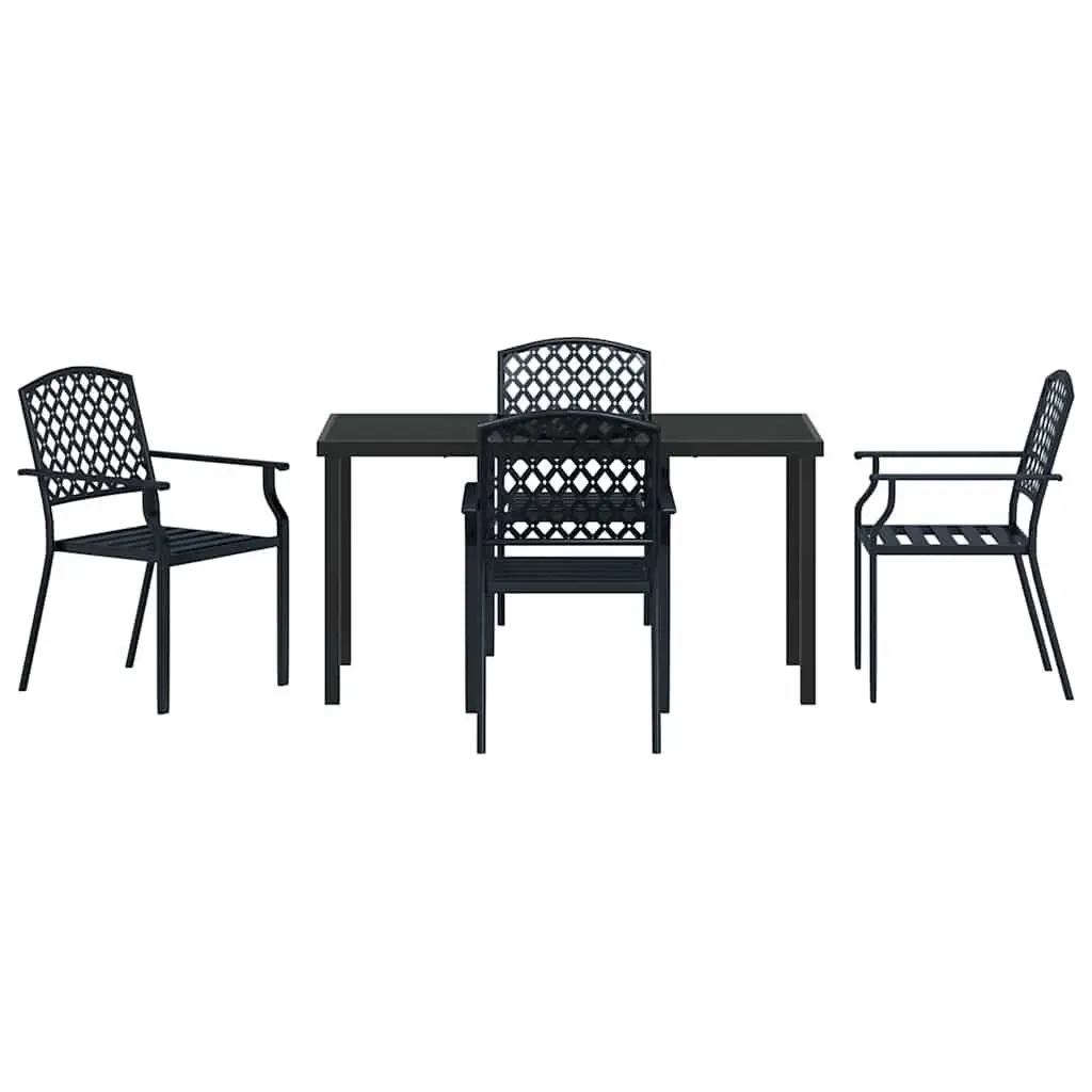 Garden Dining Set 5 Piece Outdoor Furniture Tempered Glass Anthracite Steel