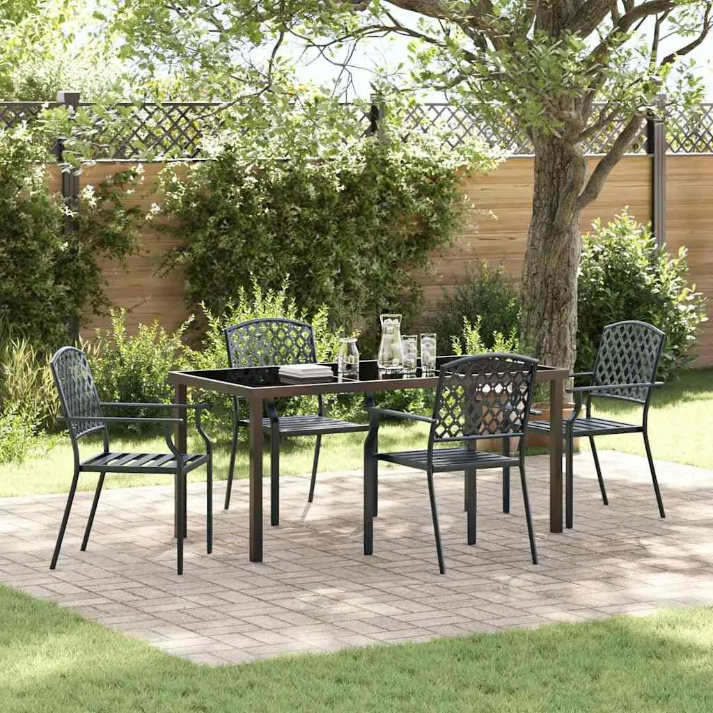 Garden Dining Set Modern Outdoor Furniture 5 Pieces Anthracite Steel Frame Tempered Glass