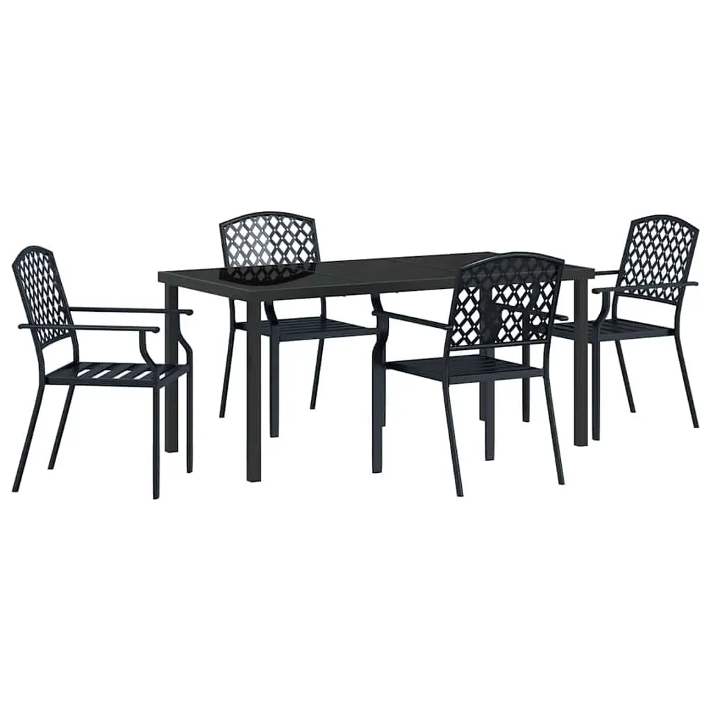 Garden Dining Set Modern Outdoor Furniture 5 Pieces Anthracite Steel Frame Tempered Glass
