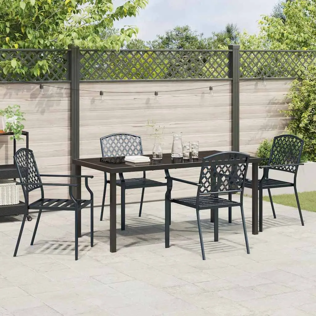 Garden Dining Set Modern Outdoor Furniture 5 Pieces Anthracite Steel Frame Tempered Glass