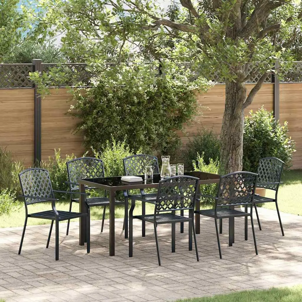 Garden Dining Set Anthracite 7 Piece Outdoor Furniture Steel Glass Tabletop