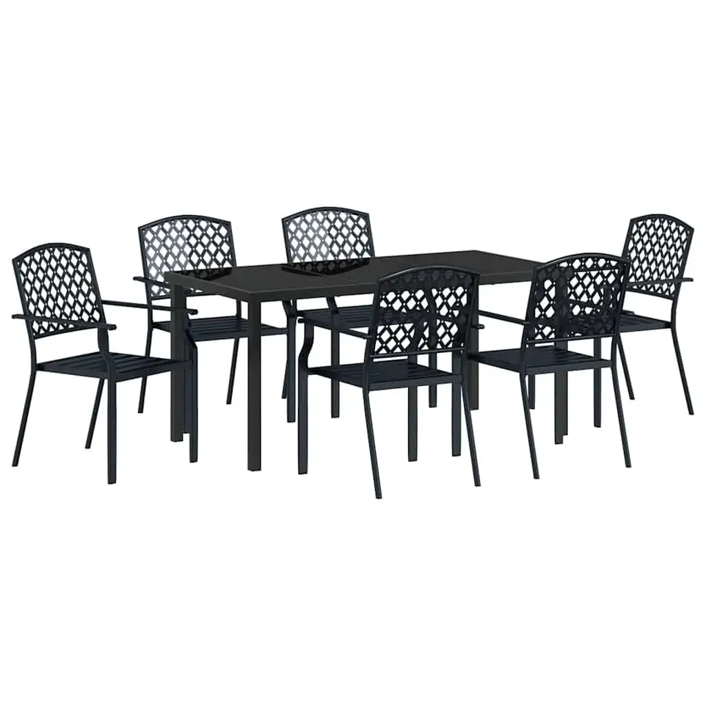 Garden Dining Set Anthracite 7 Piece Outdoor Furniture Steel Glass Tabletop