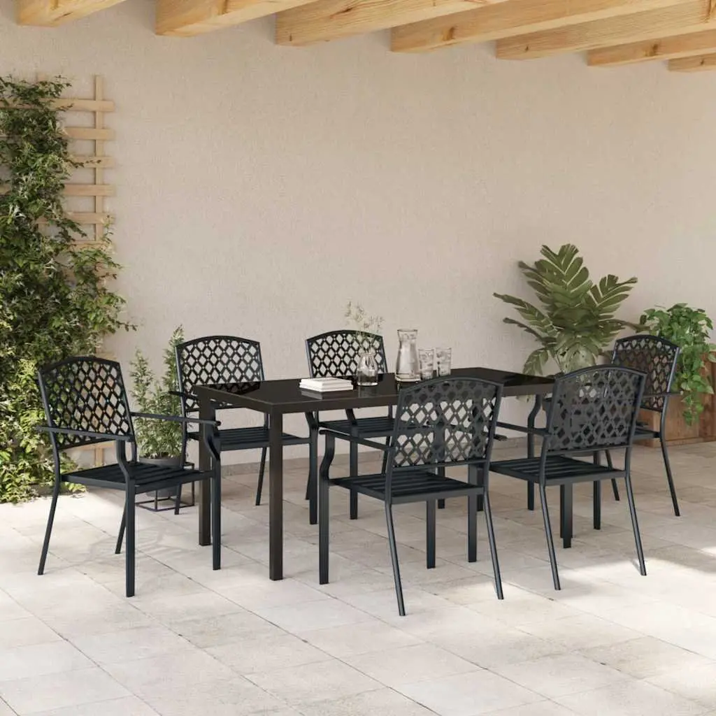 Garden Dining Set Anthracite 7 Piece Outdoor Furniture Steel Glass Tabletop