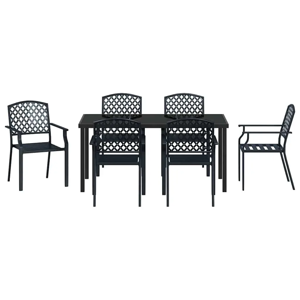Garden Dining Set Anthracite 7 Piece Outdoor Furniture Steel Glass Tabletop
