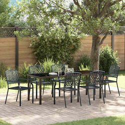 Garden Dining Set 7 Piece Outdoor Furniture Steel Tempered Glass Table Chairs