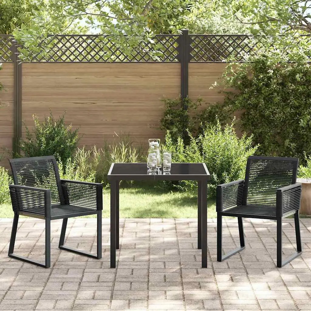 Garden Dining Set 3 Piece Black Outdoor Furniture Patio Table Chairs
