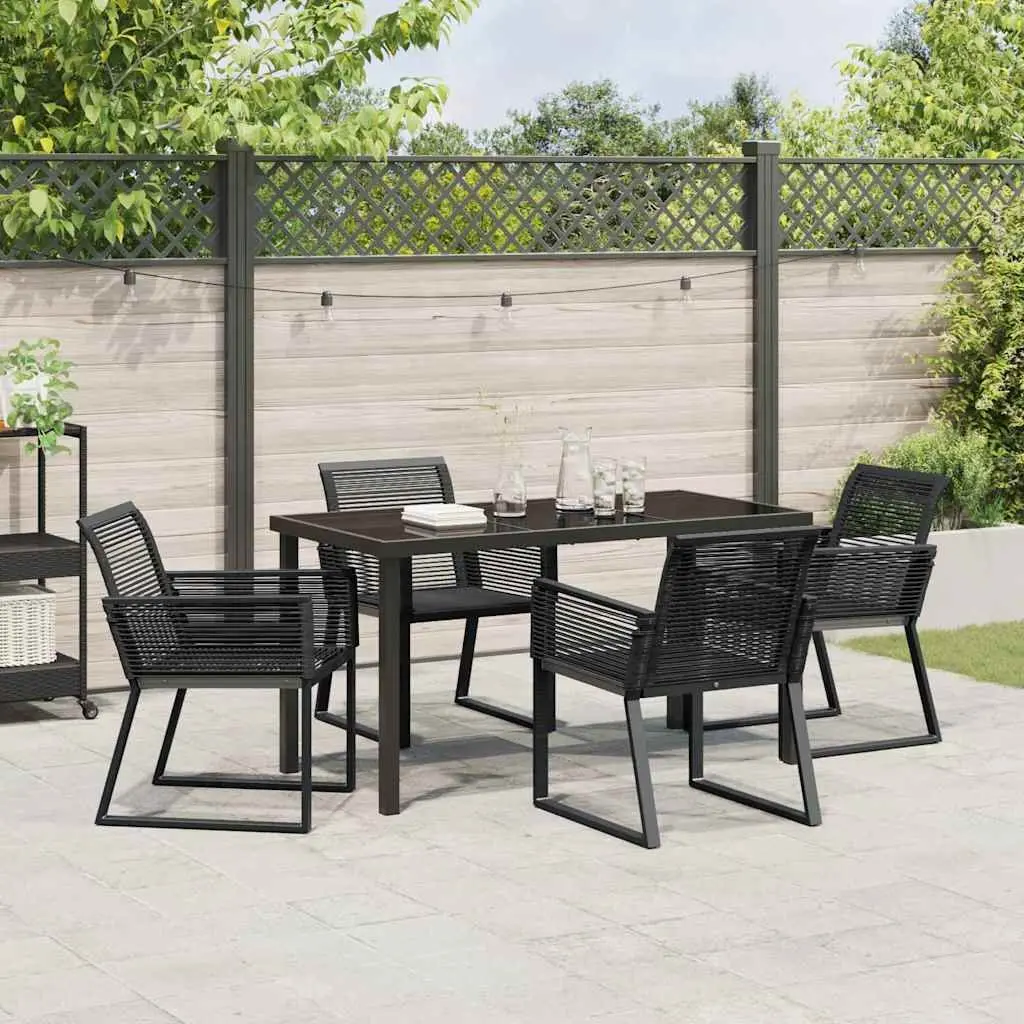 Garden Dining Set Modern 5 Piece Black Steel Frame Poly Rattan Outdoor Furniture