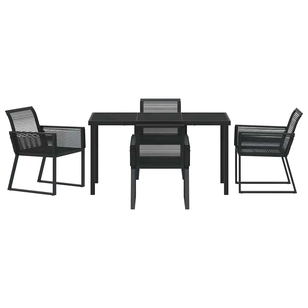 Garden Dining Set Modern 5 Piece Black Steel Frame Poly Rattan Outdoor Furniture