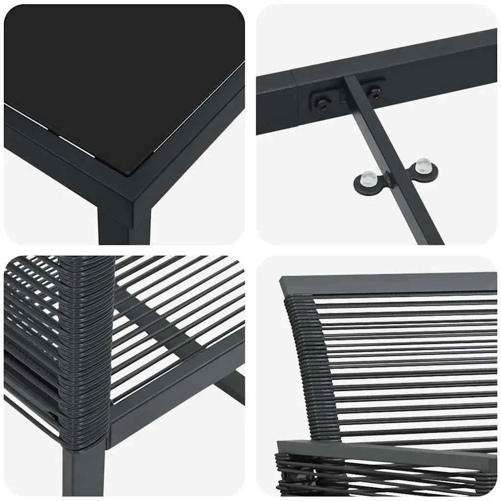 Garden Dining Set Modern 5 Piece Black Steel Frame Poly Rattan Outdoor Furniture